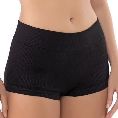 Short Cintura Alta Sem Costura Microfibra Canelada Feminino Preto P - Não Disponível - Moda