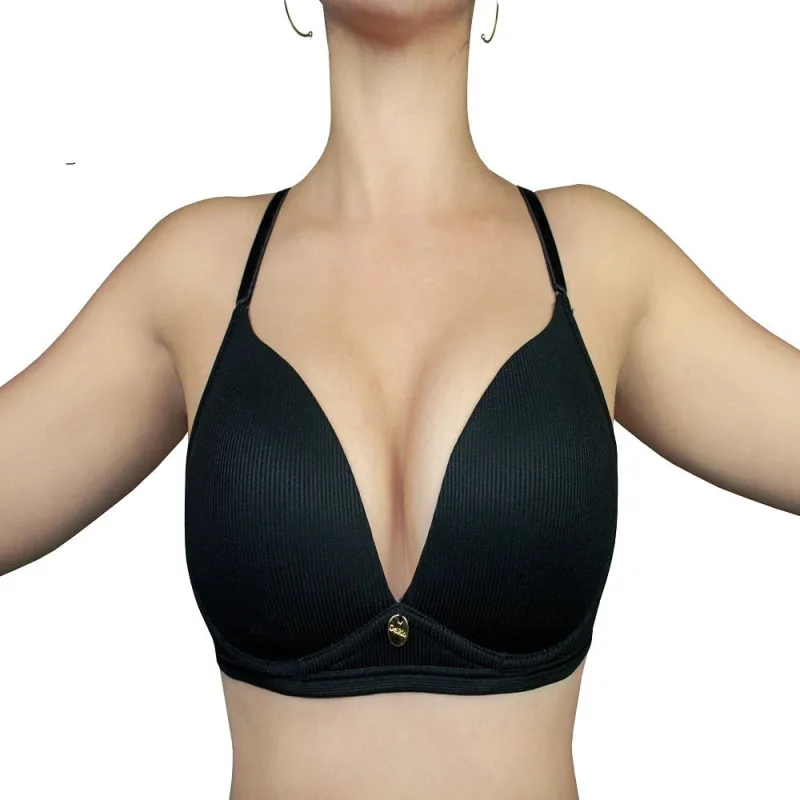 Sutiã com Bojo Sem Aro DelRio Ribana Canelada Preto - Não Disponível - Moda