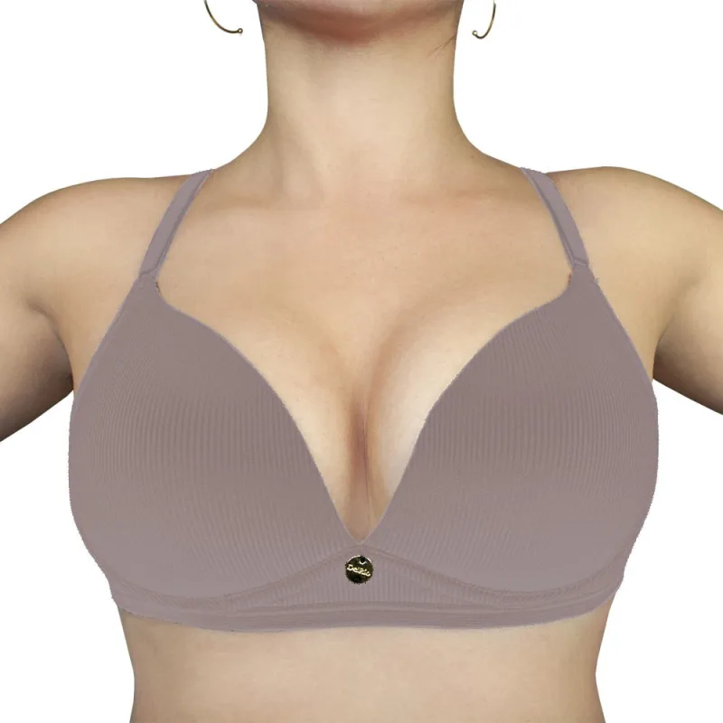 Soutien com Bojo sem Aro DelRio Ribana Canelada Poliamida Nude - Não Disponível - Moda