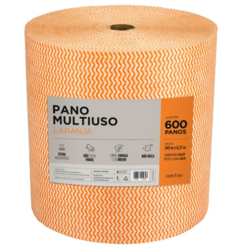 Pano De Limpeza Multiuso Bettanin 600 Panos Rolo 240 Metros Laranja