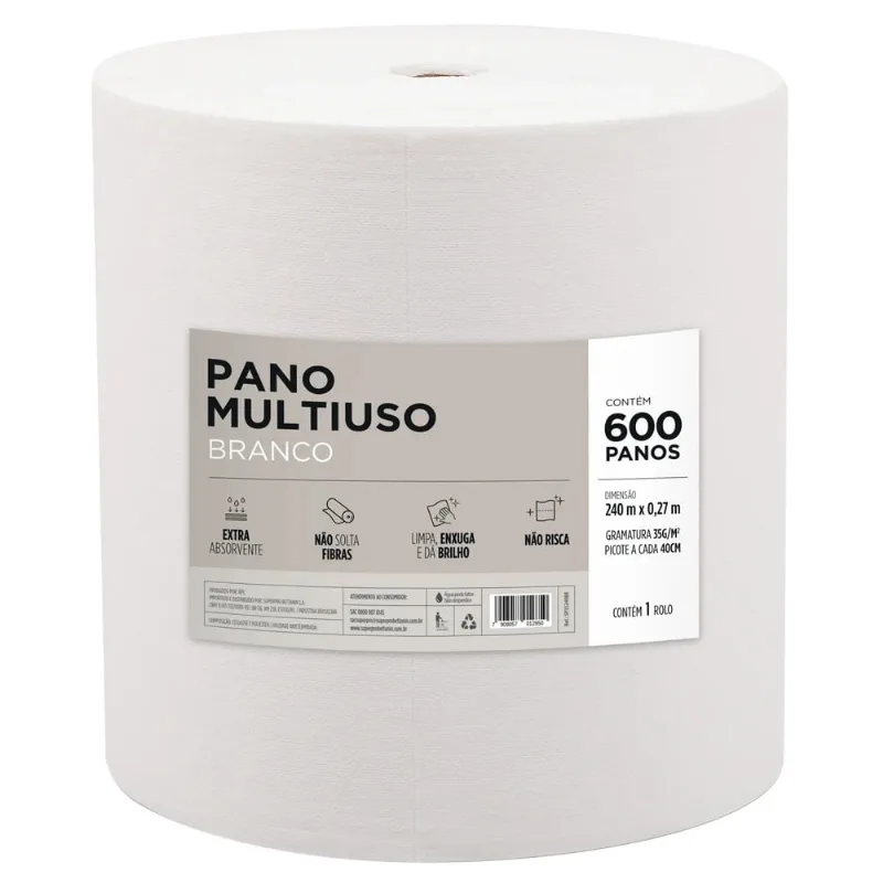 Pano De Limpeza Multiuso Bettanin 600 Panos Rolo 240 Metros Branco