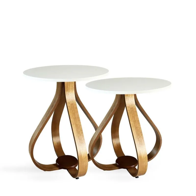 Conjunto Mesa Lateral De Canto Pés Cebola Branco - Não Informado - Móveis