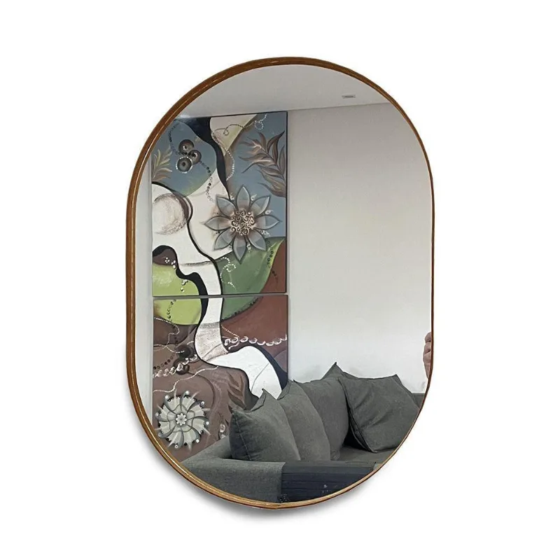Espelho Oval 60X40Cm Com Moldura Caramelo