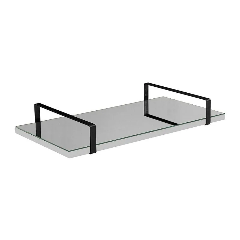 Bandeja Espelhada 25x50cm Borda Infinita Branca Com Alça Preta