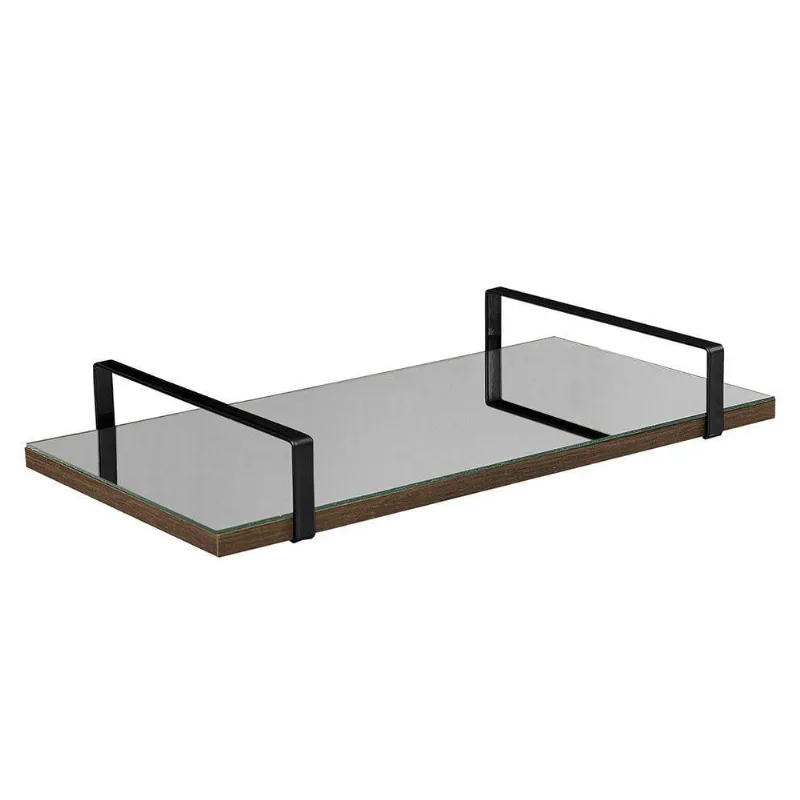 Bandeja Espelhada 25x50cm Borda Infinita Castanho Com Alça Preta