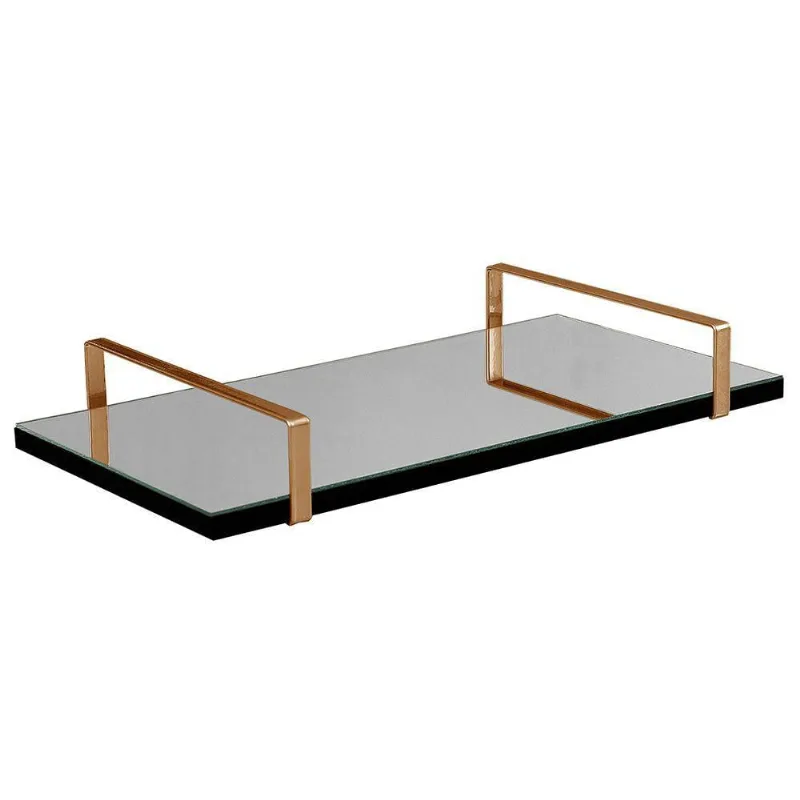 Bandeja Espelhada 25x50cm Borda Infinita Preta Com Alça Cobre