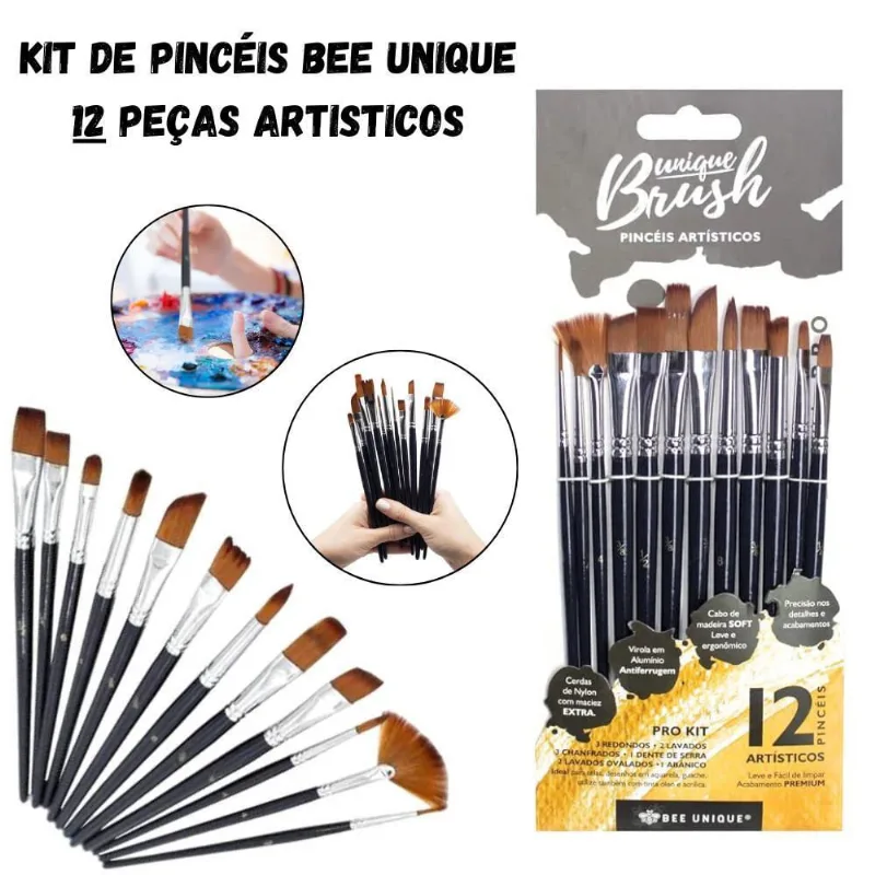 Kit De Pincéis Bee Unique 12 Peças Artisticos Yj-190023