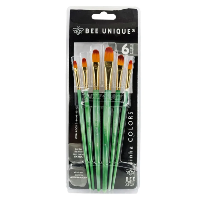 Kit de Pincéis Artísticos Bee Unique Color Collection Ovalados 06 Peças Sortidas - YJ-190027
