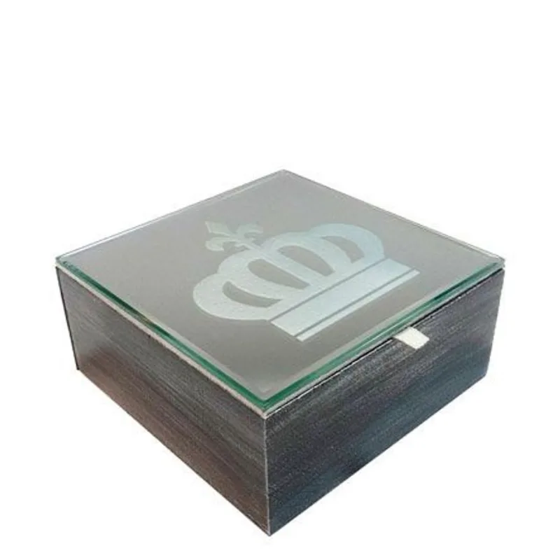 Caixa Em Mdf Espelhada Coroa Prata 18X18Cm
