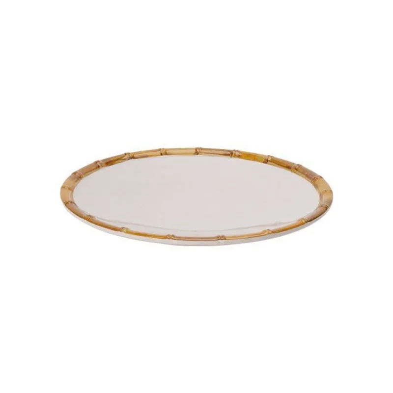 Prato Almoço Melamina Borda Bambu Unidade Entrecasa 28X28X2,6cm