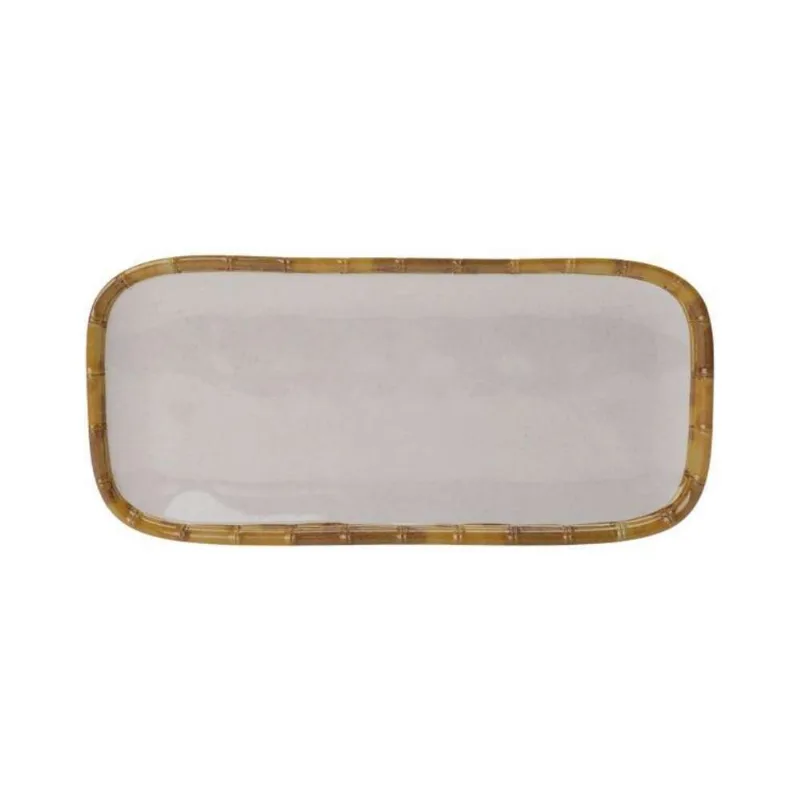 Prato Retangular Borda de Bambu Melamina Entrecasa 37x17cm Unidade