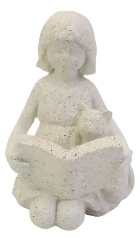 Escultura Decorativa Menina E Gato Com Livro Diversos Modelos - LC - Presentes