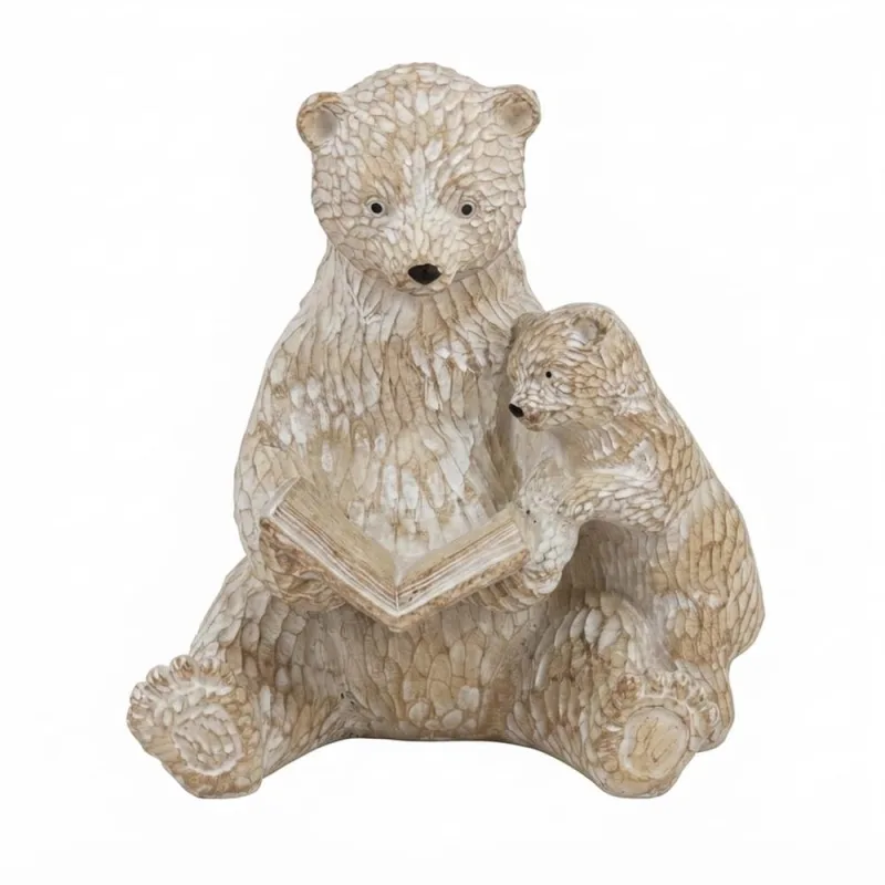 Escultura Urso Com Livro Em Resina Amadeirado - LC - Presentes