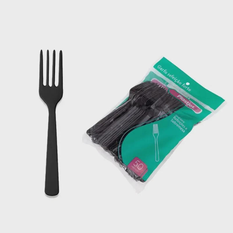 Garfo Refeicao Forte Preto Plastjet 18cm 50un