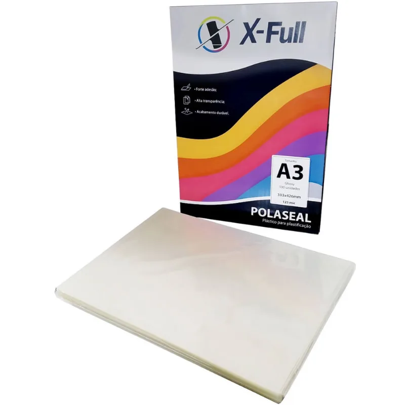 Polaseal Plástico para Plastificação A3 303x426mm 125 micras 0,05mm X-Full Pacote com 100 folhas