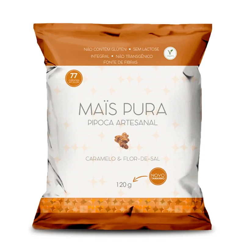 Pipoca Artesanal Caramelo e Flor de Sal Mais Pura 120g