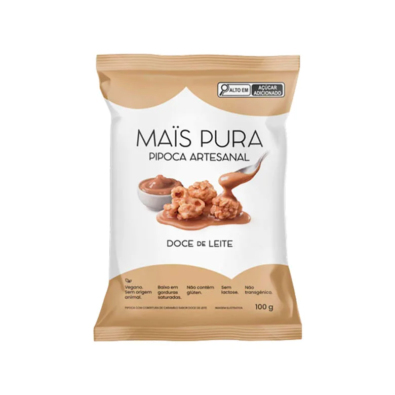 Pipoca Mais Pura Artesanal Vegano sem Gluten Zero Lactose Doce de Leite 100g - Mais Pura - Mercearia