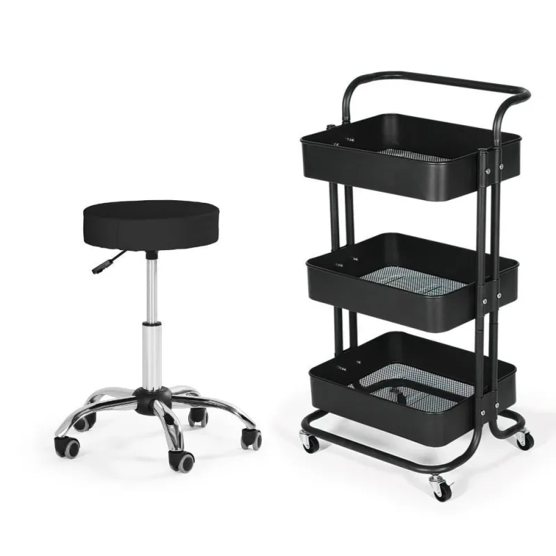 Kit Estética Com Banco Mocho E Carrinho Multiuso - Preto - Império Brazil Business - Bebês
