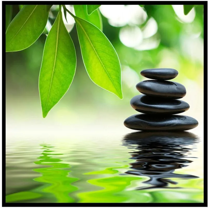Quadro Decorativo E2G Design Barcelona Zen Pedras e Folhas Verde 70x70cm - E2G Design - Decoração