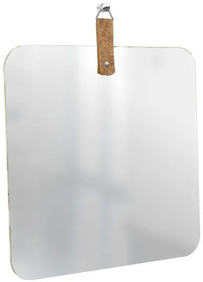 Espelho Decorativo E2G Design Life Alça Corino Caramelo Quadrado 50x50cm - E2G Design - Decoração