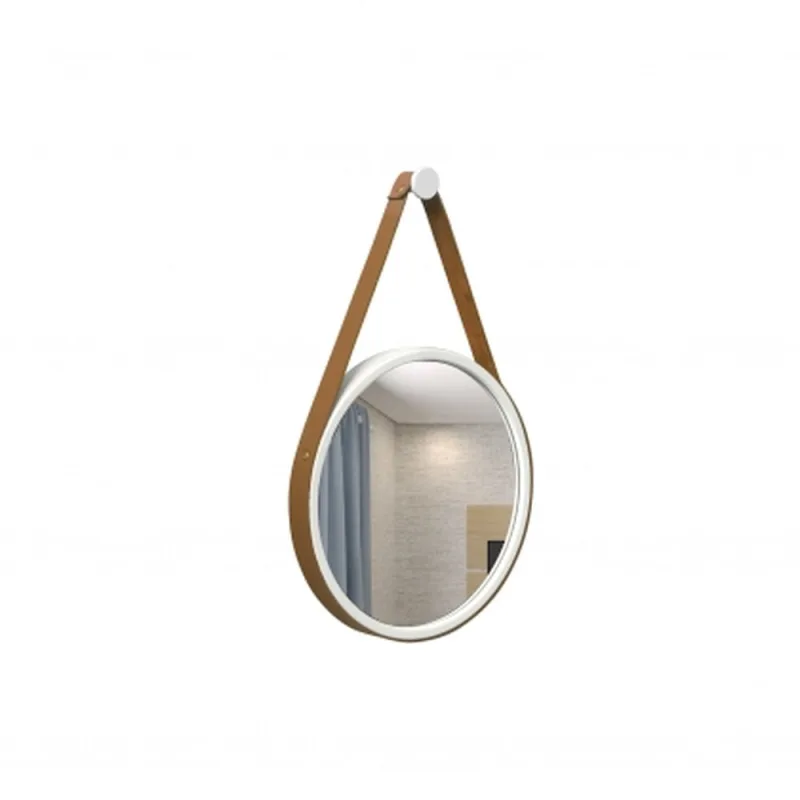 Espelho Decorativo Redondo Adnet Branco 20cm Alça Caramelo E2g Design - E2G Design - Decoração