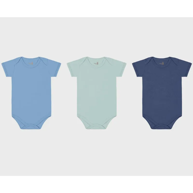 Body bebê manga-curta rn ao G 100% algodão kiko C/3 azul