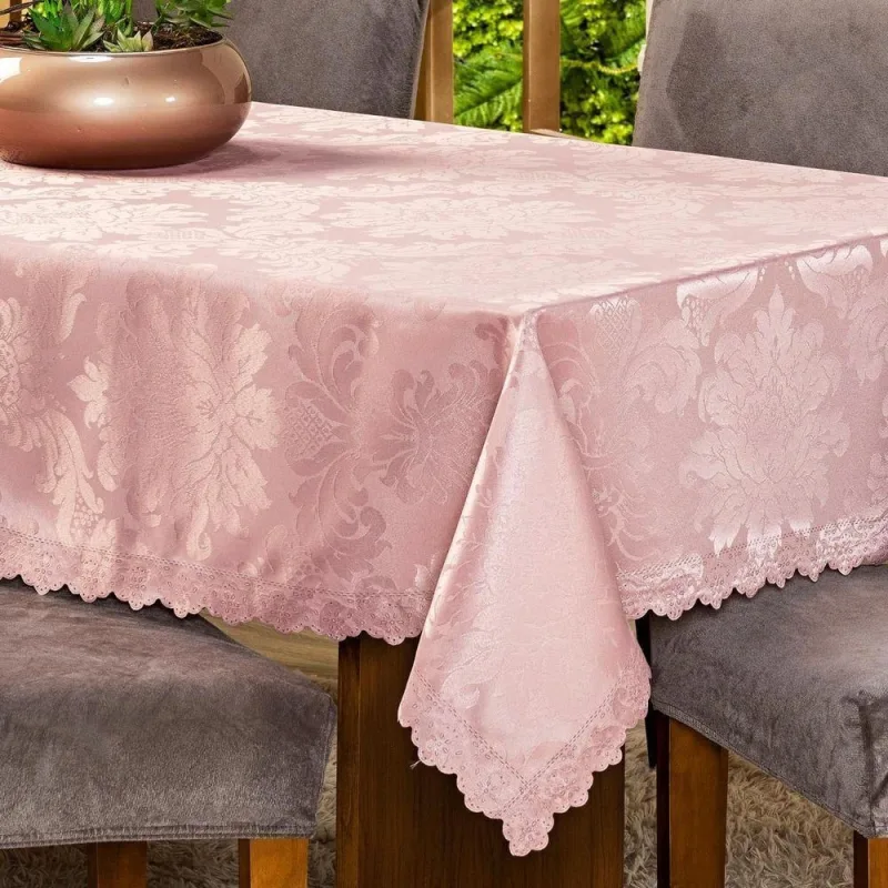 Toalha De Mesa Quadrada Avulsa Jacquard Medalhão 1,40m X 1,40m Para 04 Lugares - Decoração Cozinha Moderna Luxo Cor Rosê - OUTRAS - Cama, Mesa E Banho