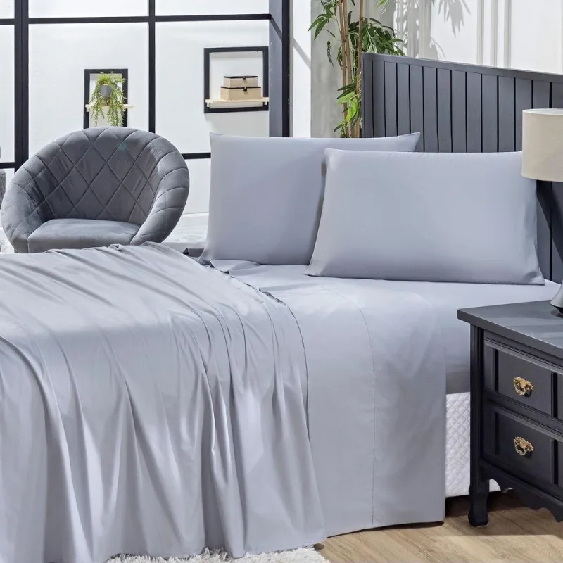 Jogo De Cama Lençol Solteiro Prestige Com Fronha 03 Peças - Tecido Liso Percal 300 Fios 100% Algodão Original Cor Cinza - OUTRAS - Cama, Mesa E Banho