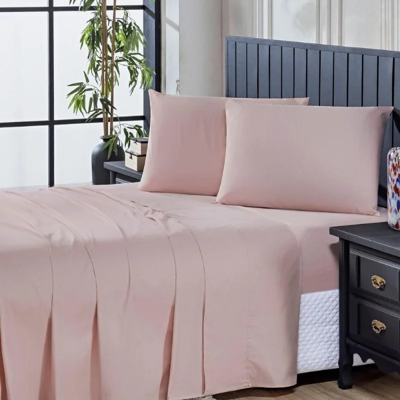 Jogo De Cama Lençol Queen Prestige Com Fronhas 04 Peças - Tecido Liso Percal 300 Fios 100% Algodão Original Cor Rosê