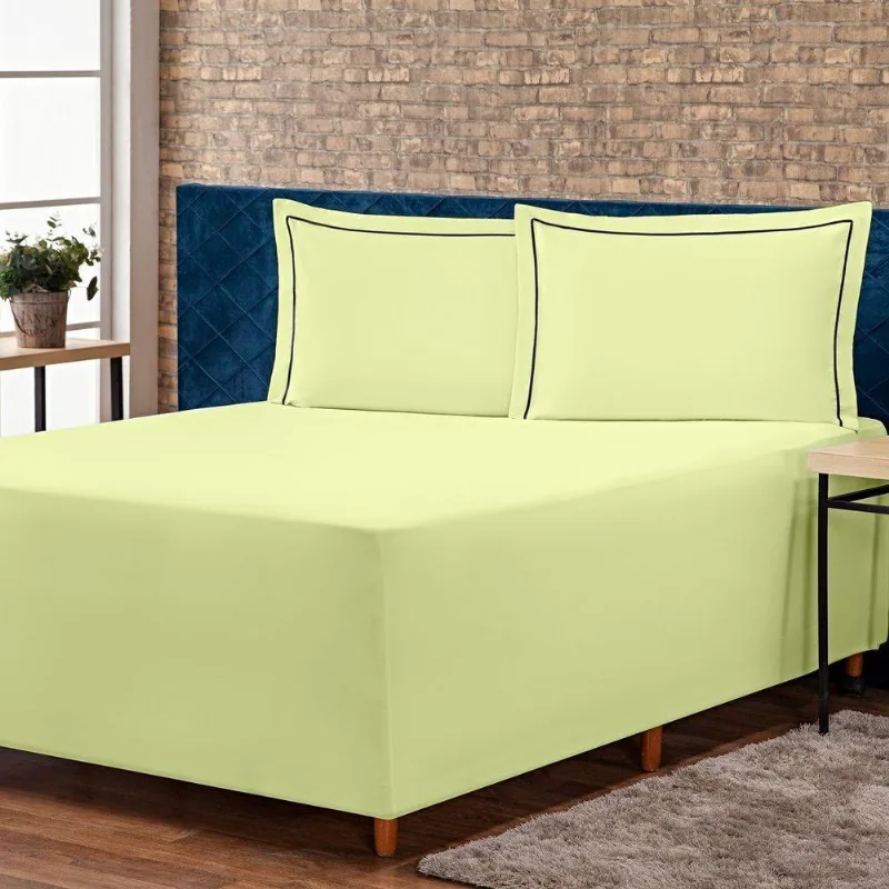 Jogo De Lençol King Para Cama Box Conjugado Complet Verde Com Fronhas 03 Peças - Percal Algodão 140 Fios - OUTRAS - Cama, Mesa E Banho