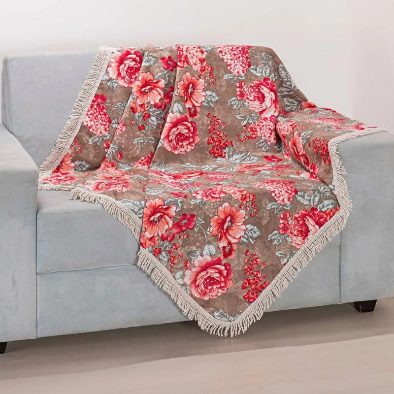 Xale Avulso Com Franja Floral Rosê Gorgurinho 1,50M X 1,50M