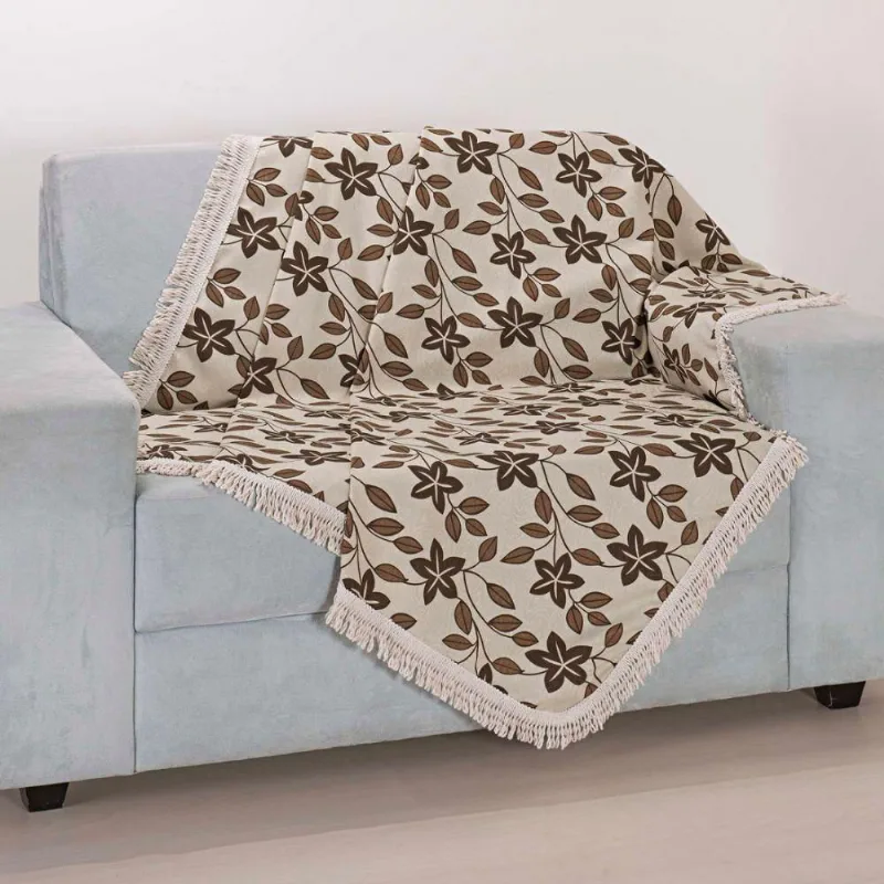 Xale Avulso Com Franja Floral Café Gorgurinho 1,50M X 1,50M