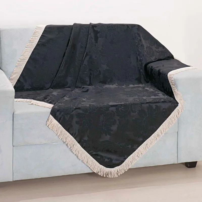 Xale Avulso Com Franja Preto Jacquard 1,50M X 1,50M