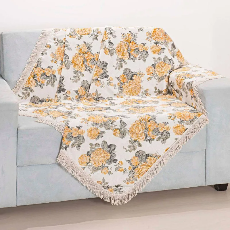 Xale Avulso c/Franja Floral Amarelo Gorgurinho 1,50M X 1,50M