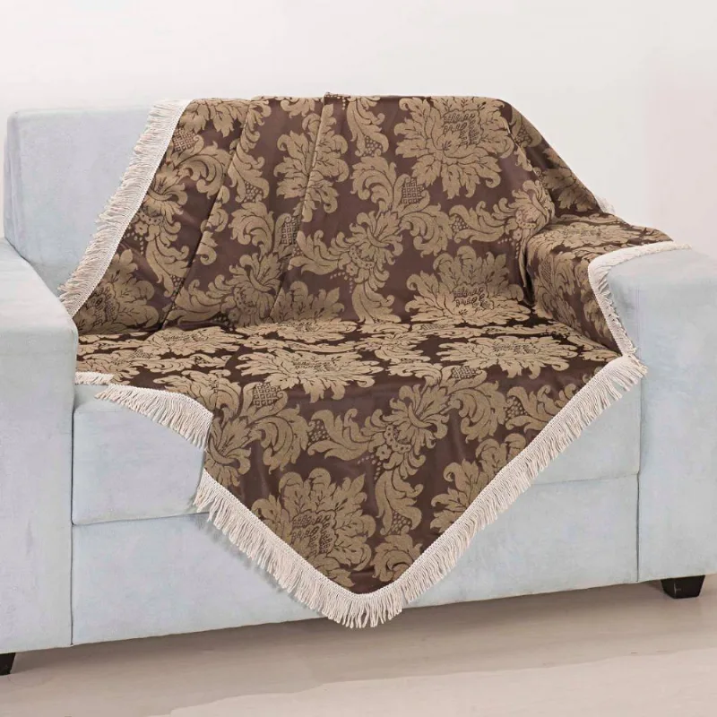 Xale Avulso Com Franja Bege Jacquard 1,50M X 1,50M