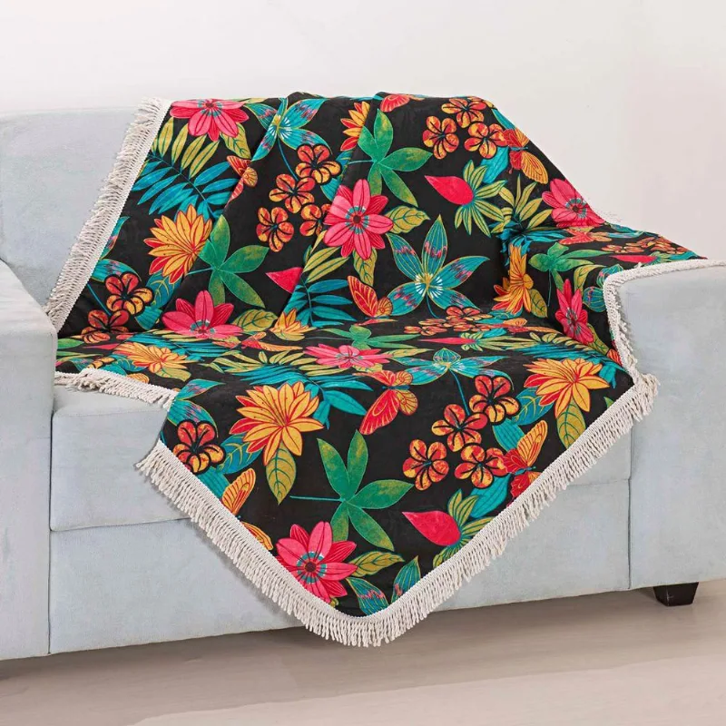 Xale Avulso Com Franja Floral Preto Gorgurinho 1,50M X 1,50M