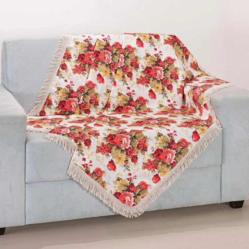 Xale Avulso Com Franja Floral Vermelho Gorgurinho 1,50M X 1,50M
