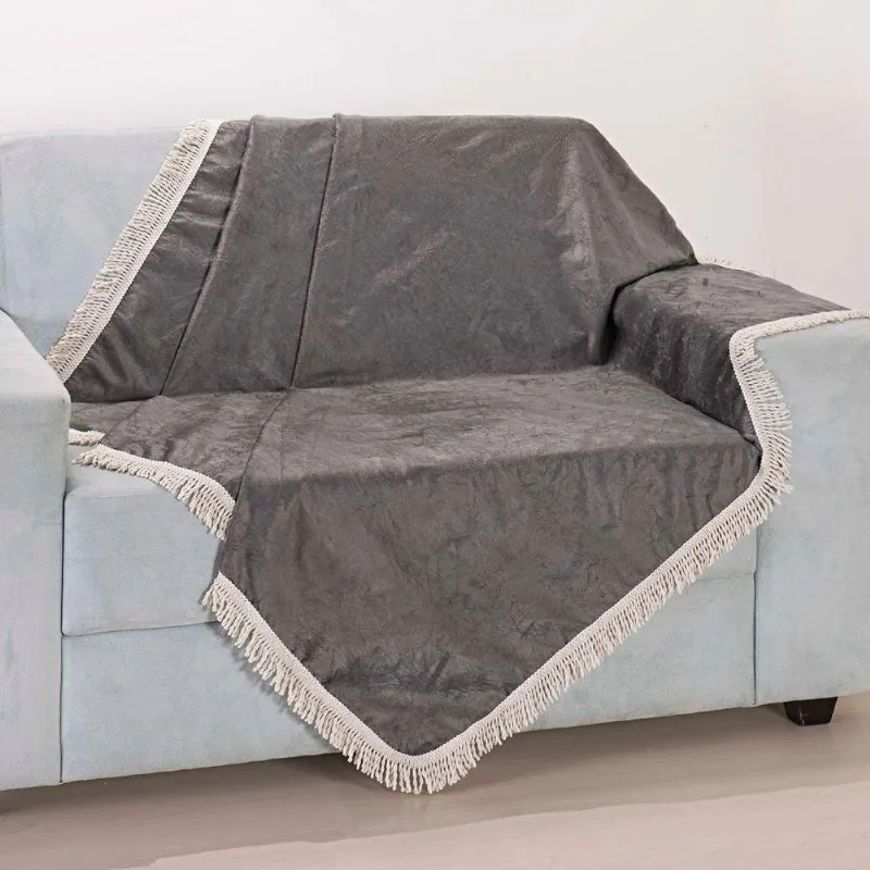 Xale Avulso Com Franja Cinza Suede 1,50M X 1,50M