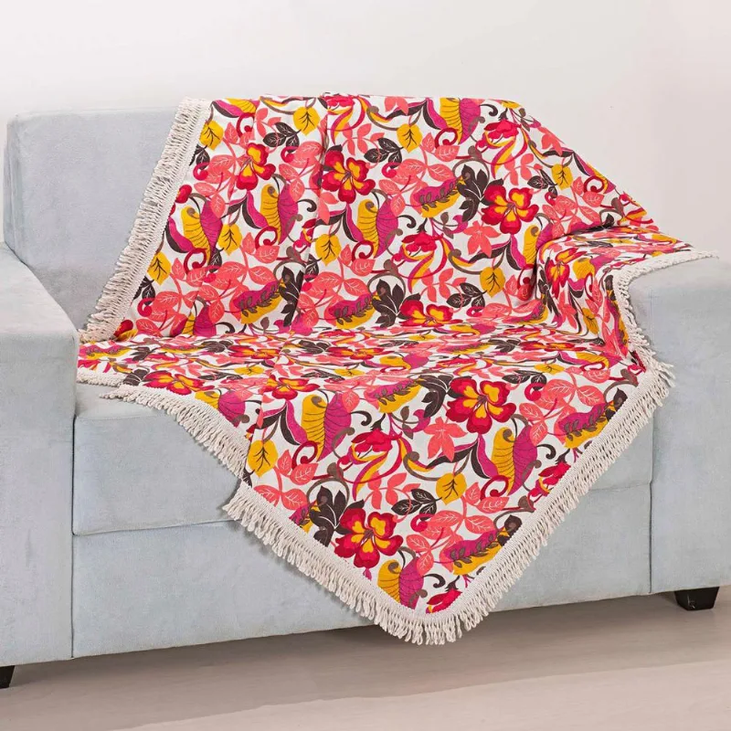 Xale Avulso Com Franja Floral Pink Gorgurinho 1,50M X 1,50M
