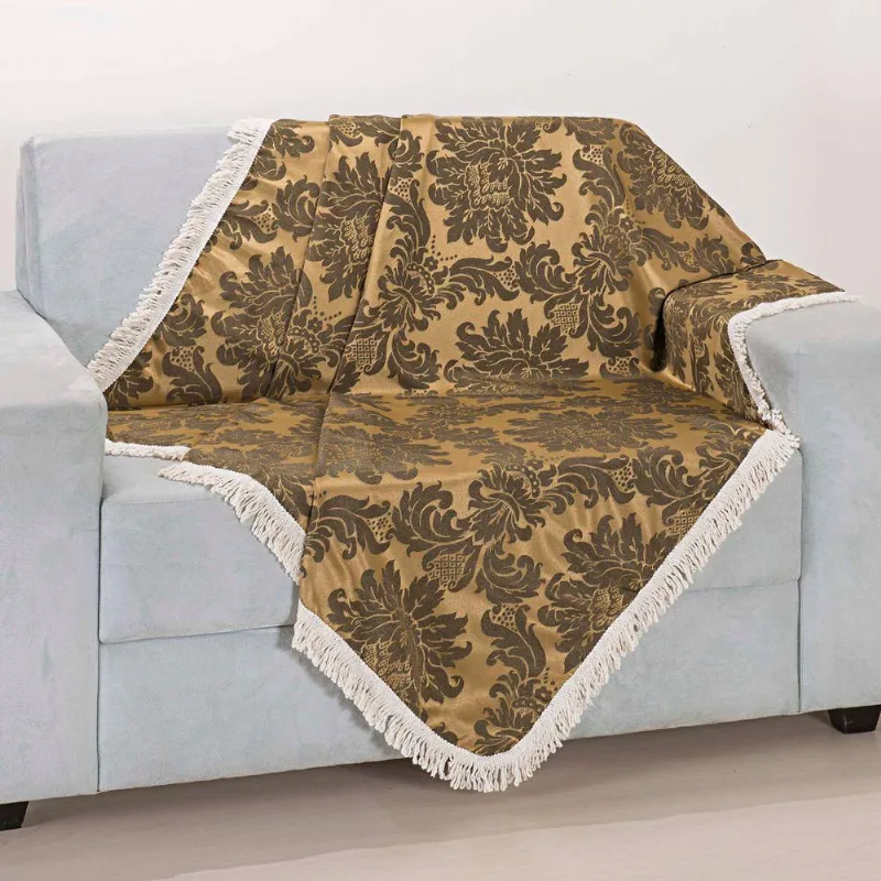 Xale Avulso Com Franja Dourado Jacquard 1,50M X 1,50M