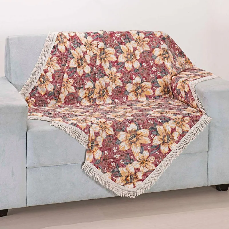 Xale Avulso Com Franja Floral Bordô Gorgurinho 1,50M X 1,50M
