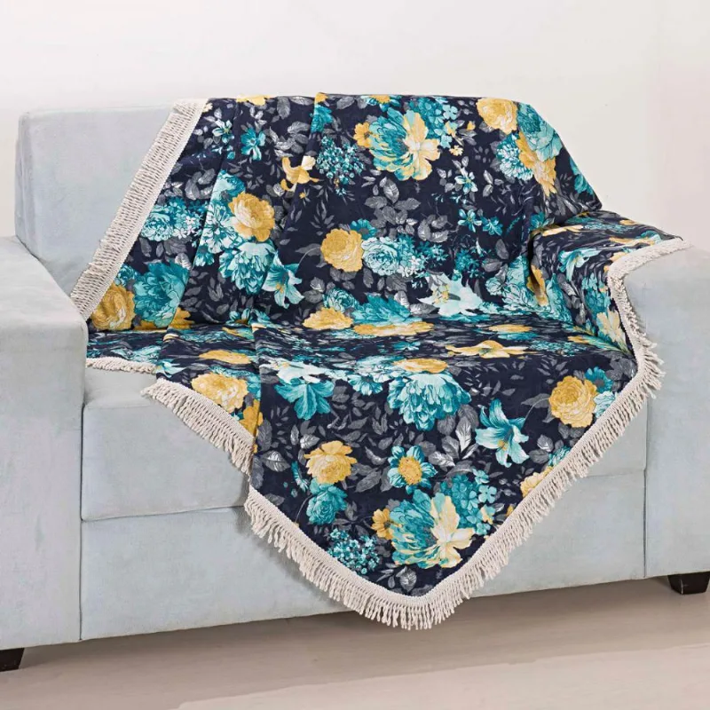 Xale Avulso Com Franja Floral Marinho Gorgurinho 1,50M X 1,50M