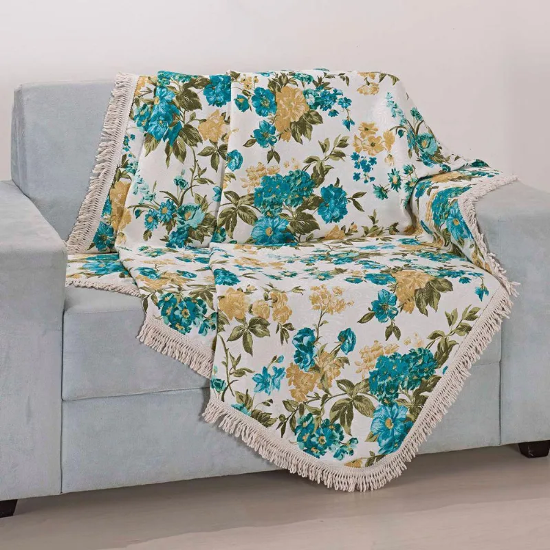 Xale Avulso Com Franja Floral Turquesa Gorgurinho 1,50M X 1,50M