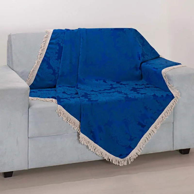 Xale Avulso Com Franja Azul Royal Jacquard 1,50M X 1,50M