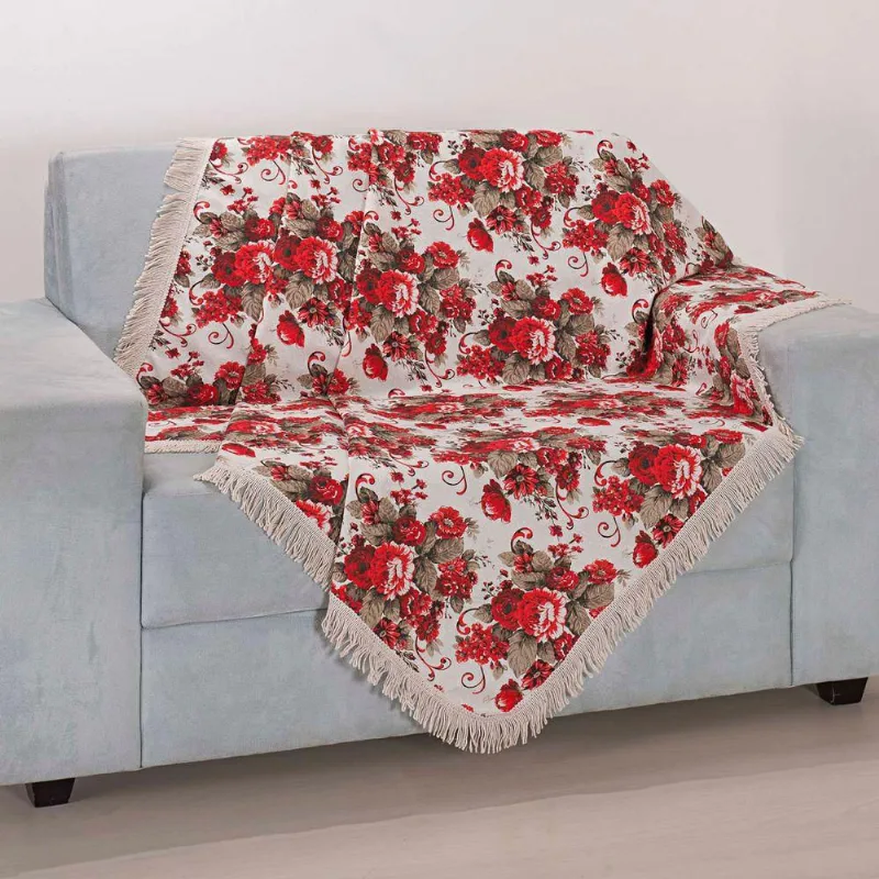 Xale Avulso Com Franja Floral Vermelho/Tabaco Gorgurinho 1,50M X 1,50M
