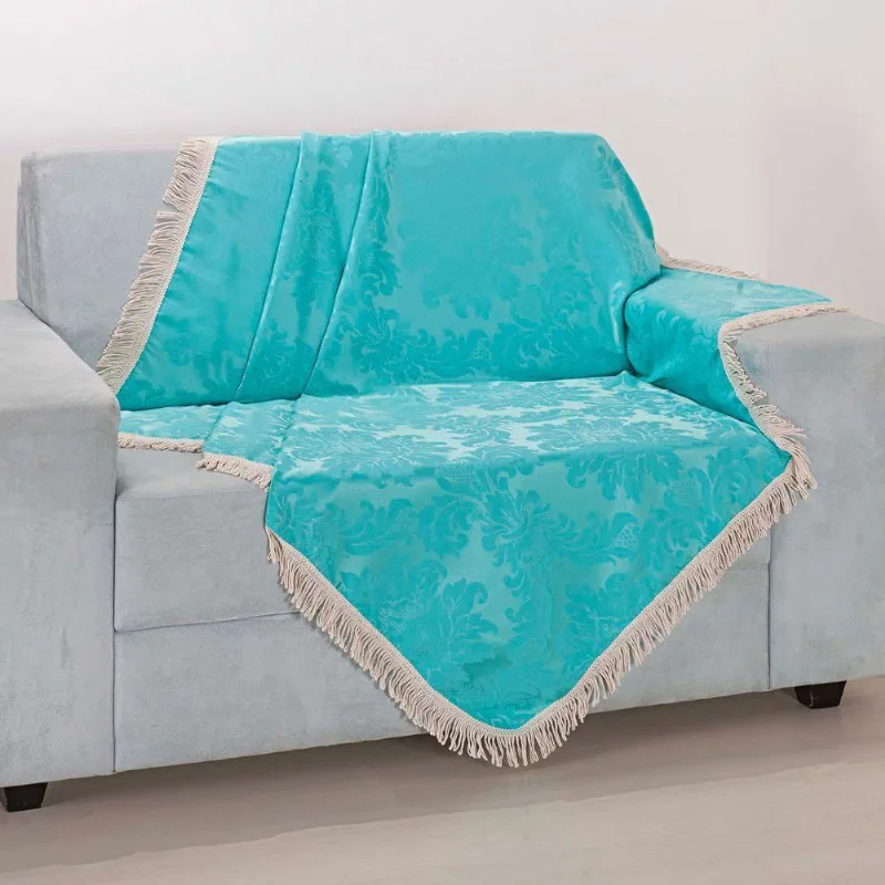 Xale Avulso Com Franja Turquesa Jacquard 1,50M X 1,50M