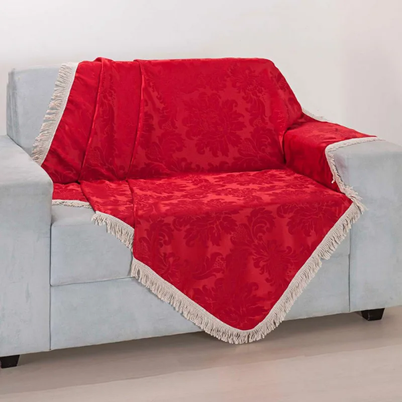 Xale Avulso Com Franja Vermelho Jacquard 1,50M X 1,50M