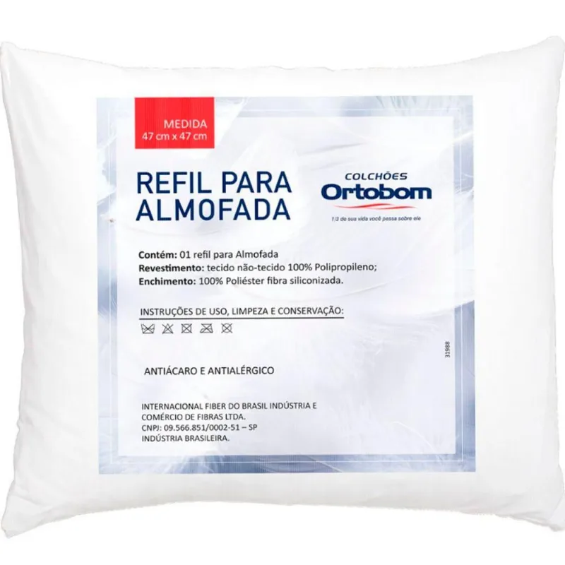 Refil Para Almofada Branco Avulso 47Cm X 47Cm Fibra Siliconizada