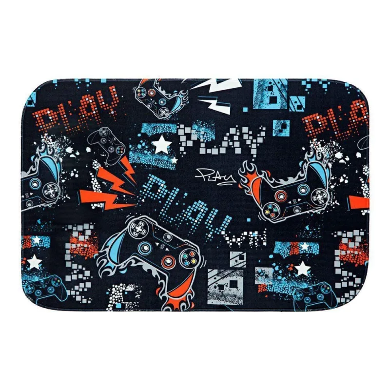 Tapete Para Quarto Estampado Game Win Azul 60cm X 40cm - Base Antiderrapante - OUTRAS - Casa E Construção