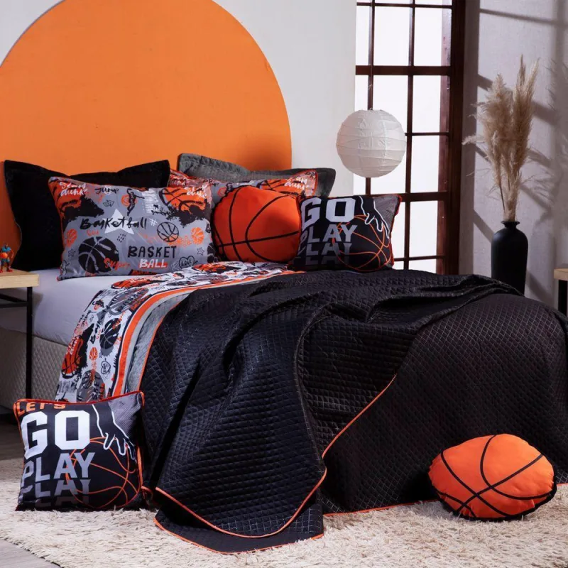 Kit Cobre Leito Basquete Dupla Face C/ Almofadas Queen 7 Pçs - Não Informado - Cama, Mesa E Banho